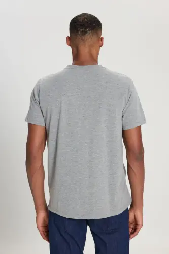 Men's Cotton V-Neck Dark Gray Melange Slim Fit T-Shirt-DARK GRAY MELANGE - 5