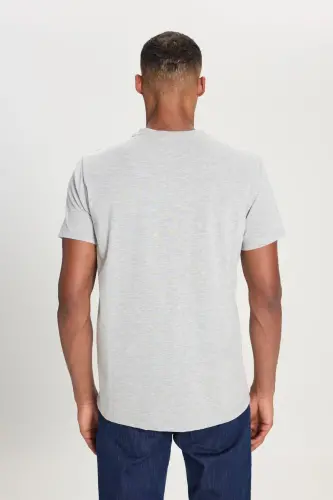 Men's Cotton V-Neck Gray Melange Slim Fit T-Shirt - Gray Melange - AC&CO / ALTINYILDIZ CLASSICS (1)