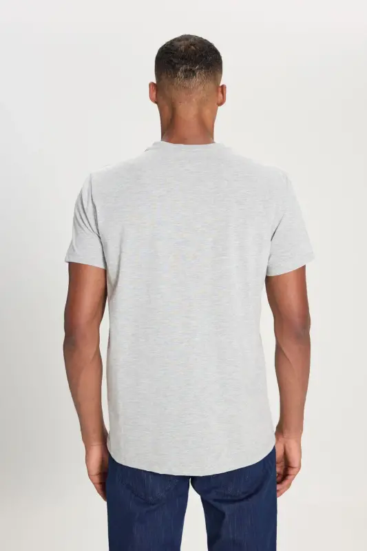 Men's Cotton V-Neck Gray Melange Slim Fit T-Shirt - Gray Melange - 2