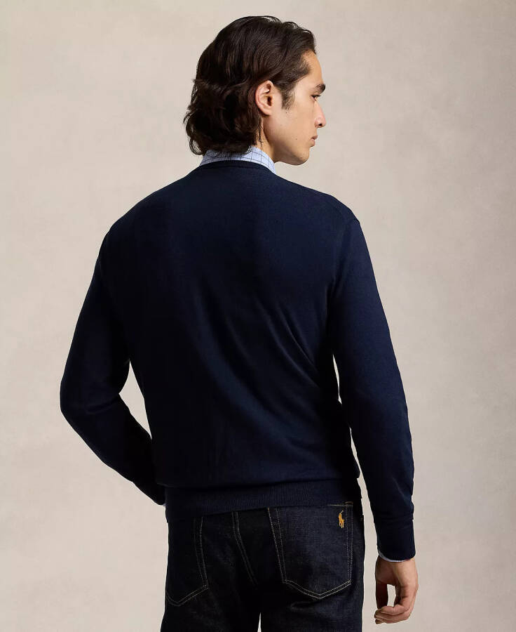 Men's Cotton V-Neck Sweater Hunter Navy - 2