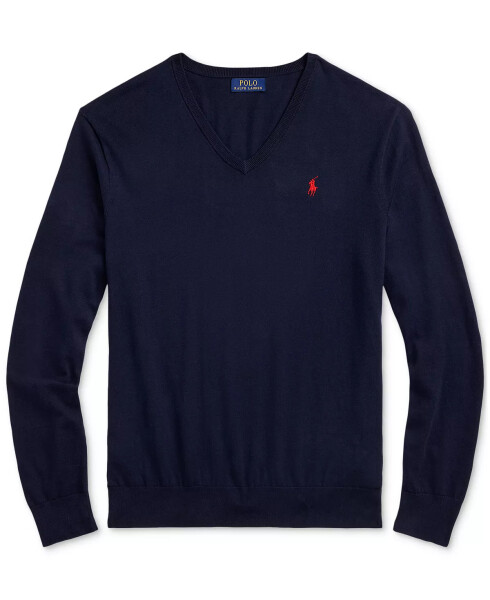 Men's Cotton V-Neck Sweater Hunter Navy - 5