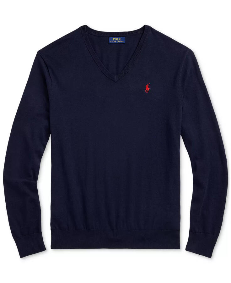 Men's Cotton V-Neck Sweater Hunter Navy - 5