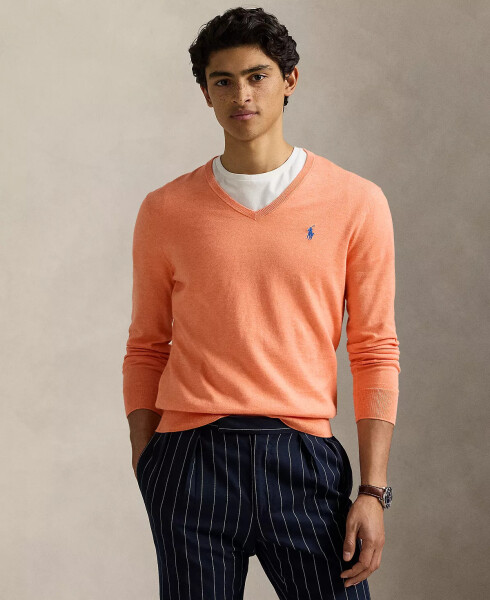 Men's Cotton V-Neck Sweater Marigold Orange Hthr - 1