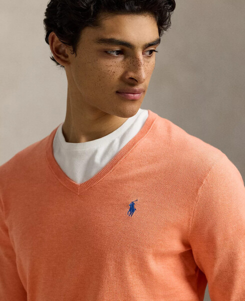 Men's Cotton V-Neck Sweater Marigold Orange Hthr - 3