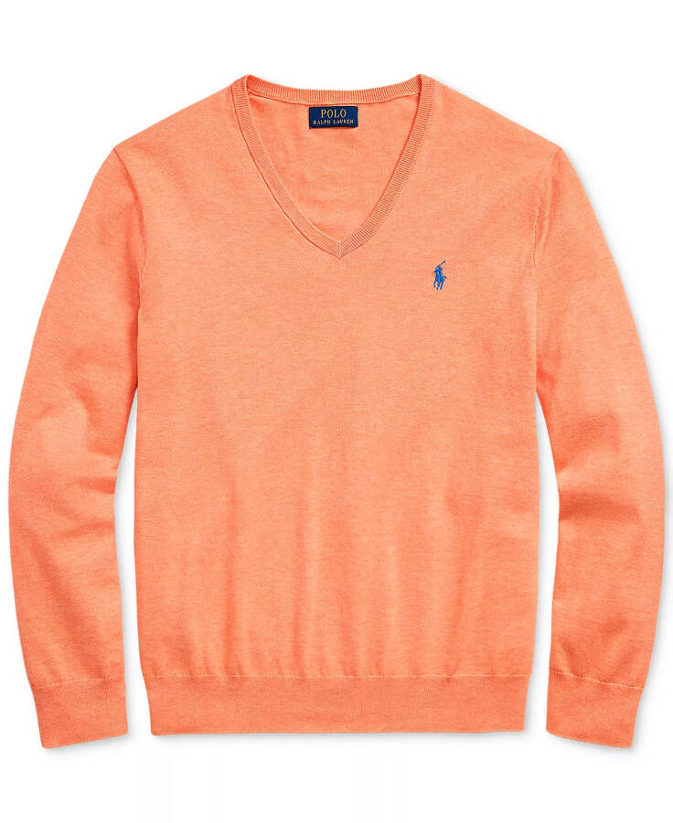 Men's Cotton V-Neck Sweater Marigold Orange Hthr - 5