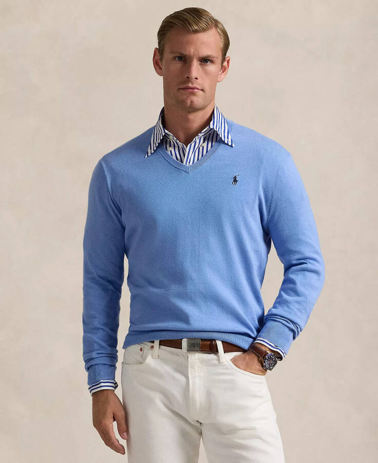 Men's Cotton V-Neck Sweater Sky Blue - 1