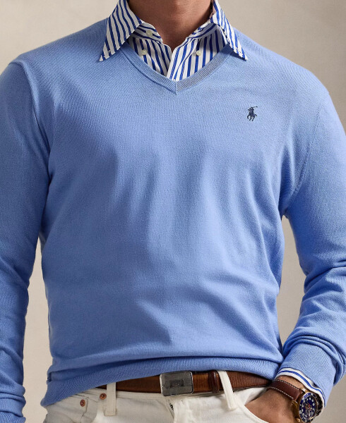 Men's Cotton V-Neck Sweater Sky Blue - 3