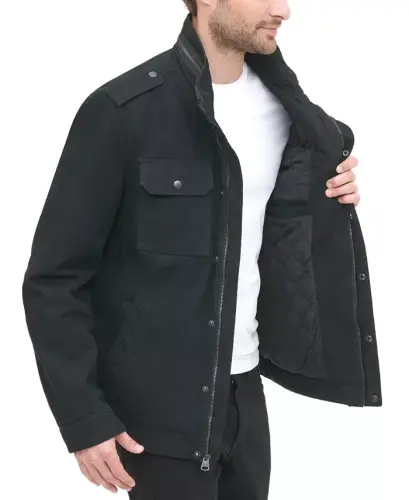 Men's Cotton Zip-Front Jacket-Black - 4
