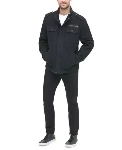 Men's Cotton Zip-Front Jacket-Black - 1