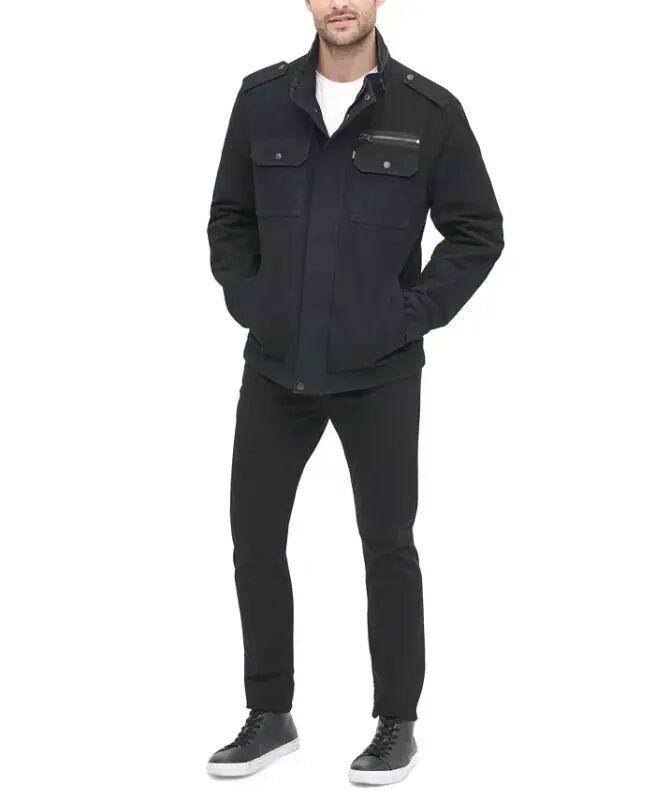 Men's Cotton Zip-Front Jacket-Black - 1