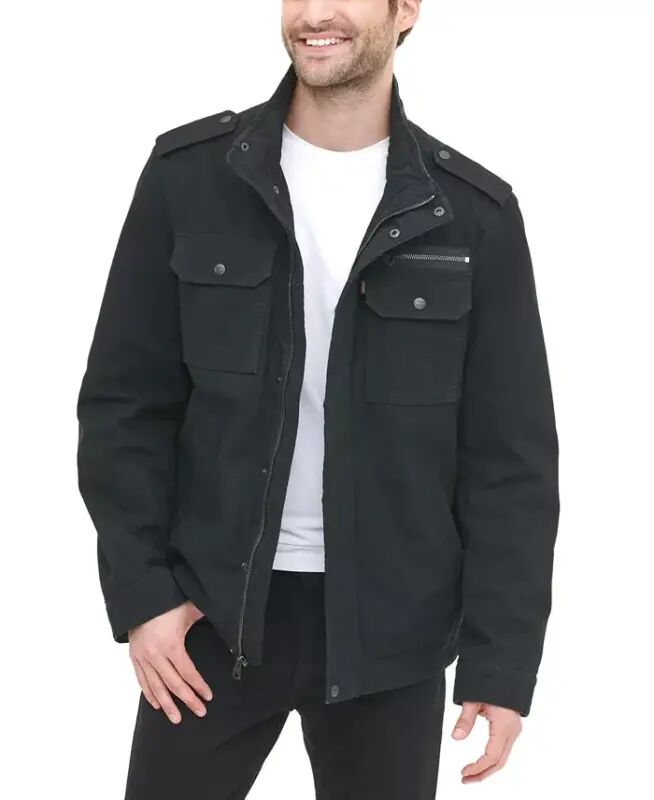 Men's Cotton Zip-Front Jacket-Black - 2