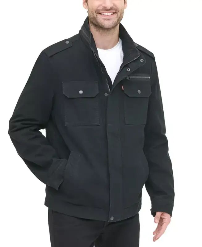 Men's Cotton Zip-Front Jacket-Black - 3