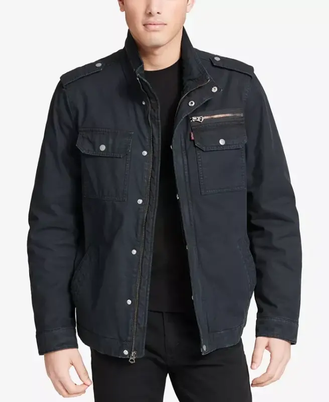 Men's Cotton Zip-Front Jacket - Navy - 1