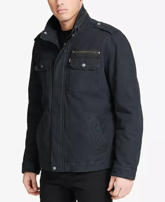 Men's Cotton Zip-Front Jacket - Navy - 4
