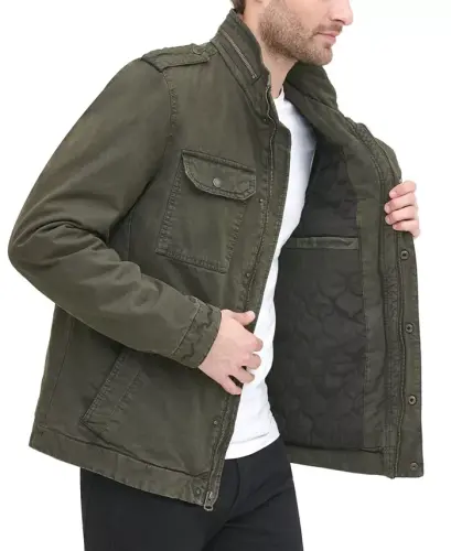 Men's Cotton Zip-Front Jacket-Olive - 3