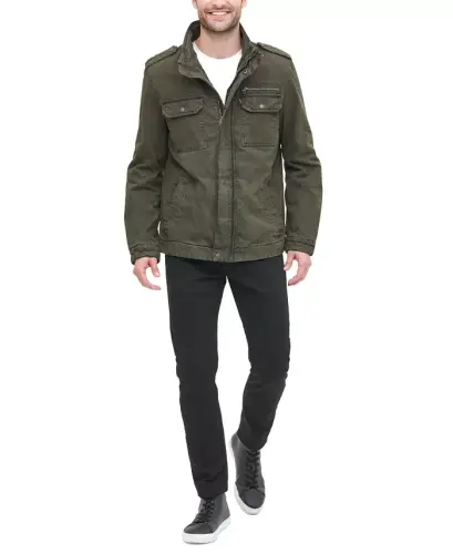 Men's Cotton Zip-Front Jacket-Olive - 4
