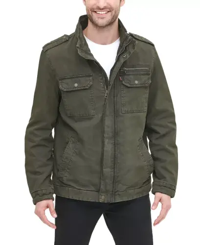 Men's Cotton Zip-Front Jacket-Olive - 5