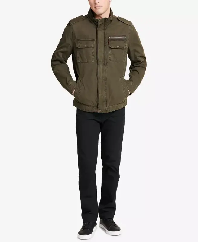 Men's Cotton Zip-Front Jacket-Olive - 9