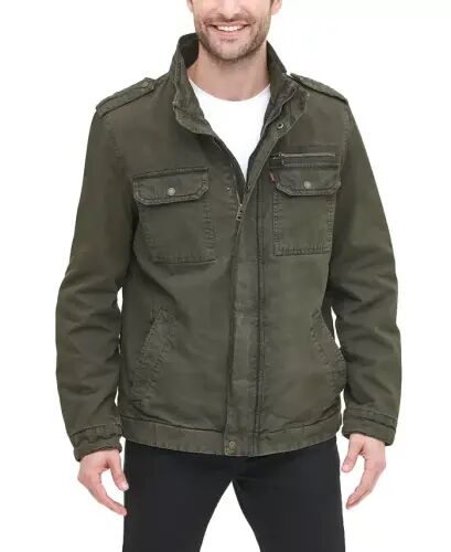 Men's Cotton Zip-Front Jacket-Olive - 5