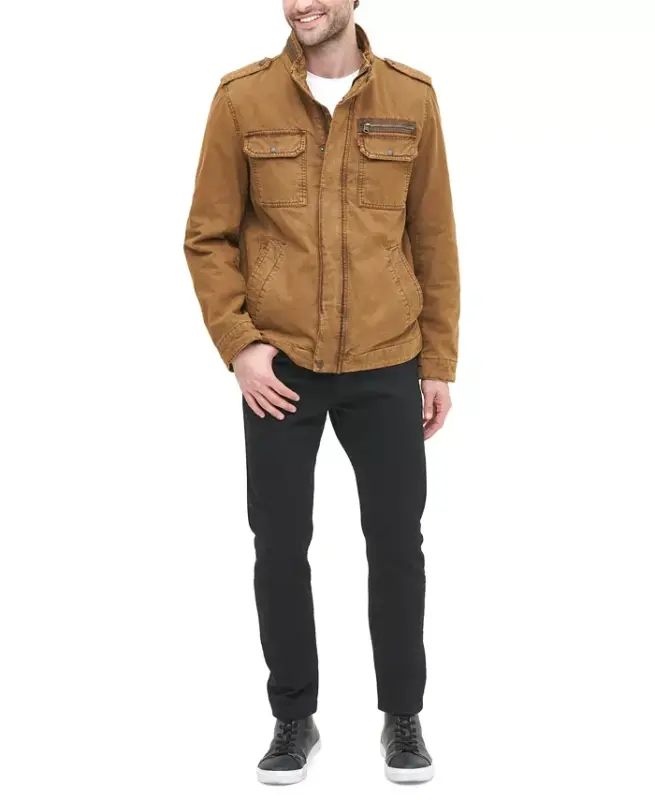 Men's Cotton Zip-Front Jacket-Worker Brown - 3