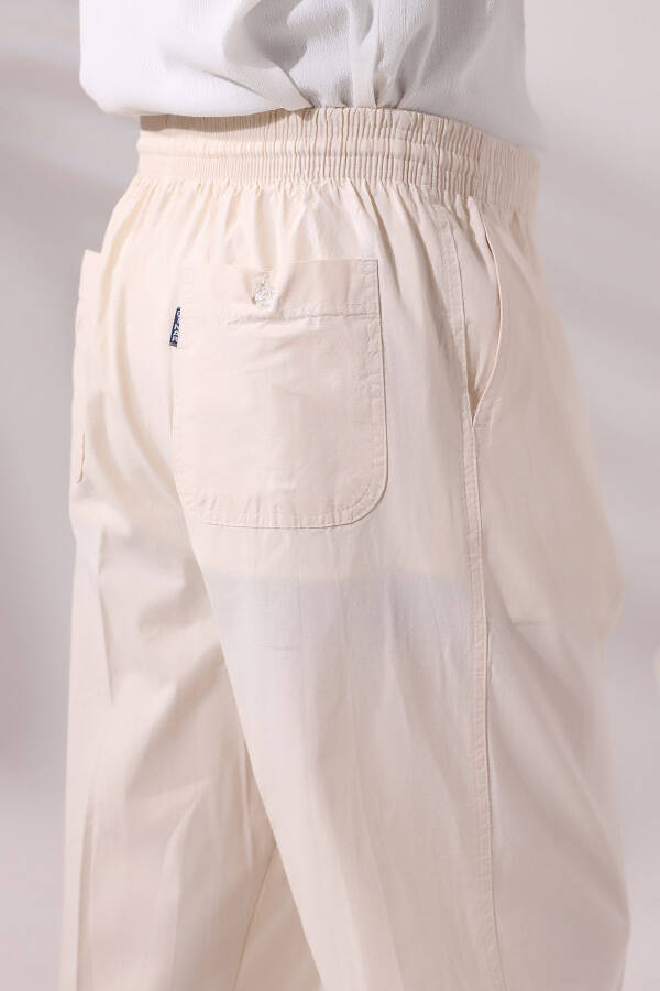 Men's Cream Cinara Relaxed Fit Elastic Waist Hac and Umrah Linen Pants - 5