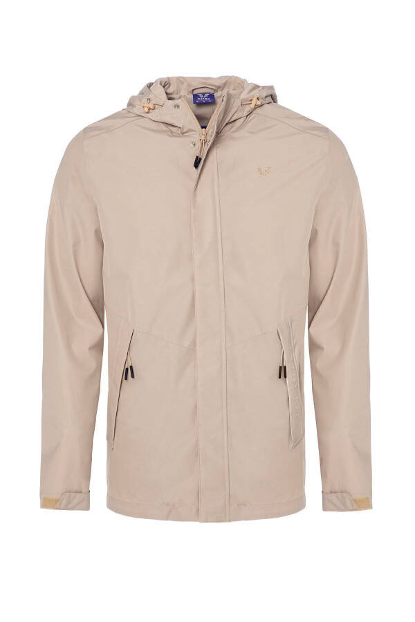 Men's Cream Hooded Zip-Up Raincoat 8437 - 21