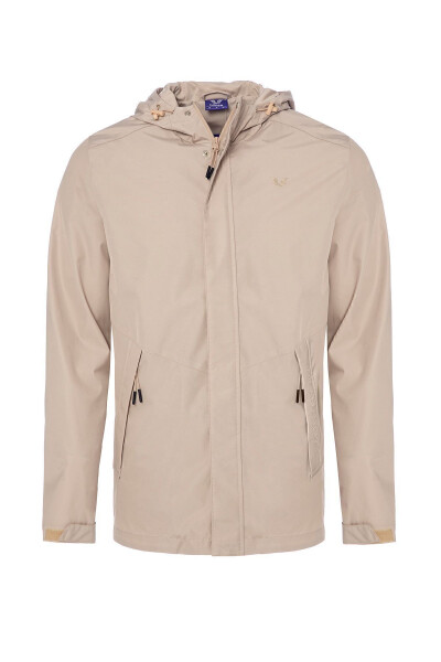 Men's Cream Hooded Zip-Up Raincoat 8437 - 11