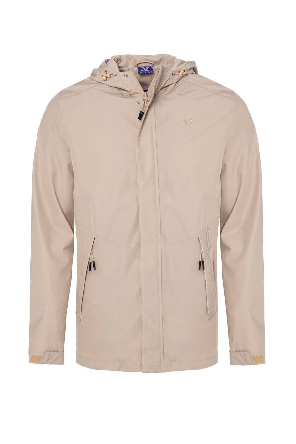 Men's Cream Hooded Zip-Up Raincoat 8437 - 1