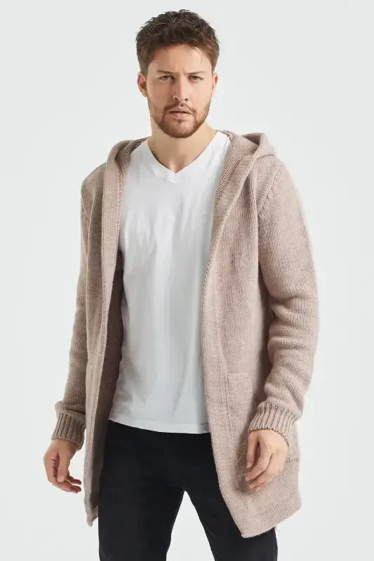 Men's Cream Patterned Knit Cardigan- Hrk8085r02s-Cream - TARZ COOL