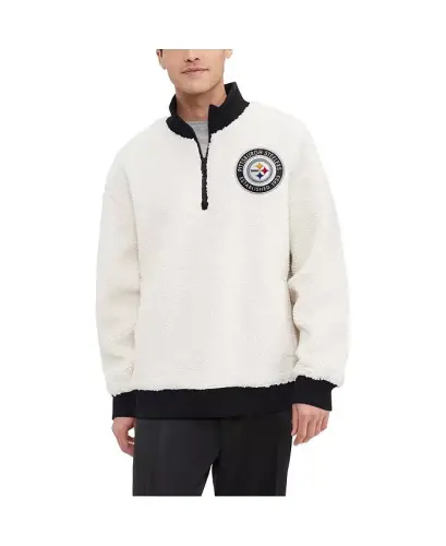 Men's Cream Pittsburgh Steelers Jordan Sherpa Quarter-Zip Sweatshirt - 1