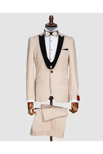 Men's Cream Shawl Collar Wedding Suit Tuxedo - 1