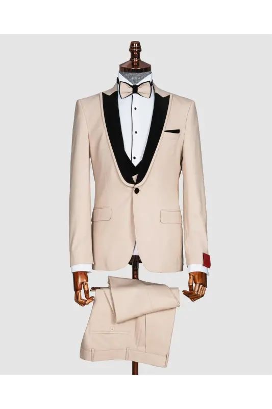 Men's Cream Shawl Collar Wedding Suit Tuxedo - 1