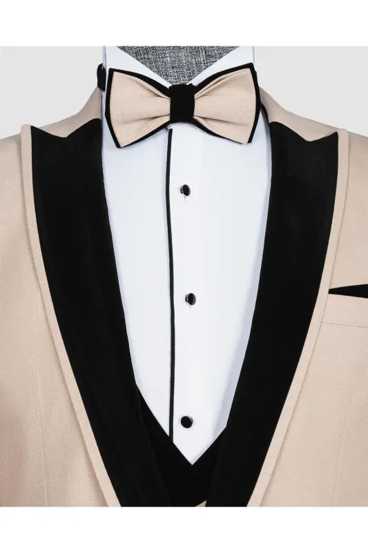 Men's Cream Shawl Collar Wedding Suit Tuxedo - 2
