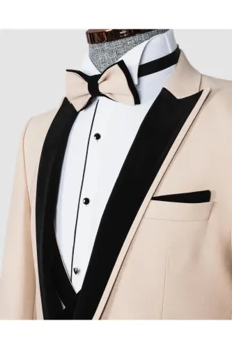 Men's Cream Shawl Collar Wedding Suit Tuxedo - 3