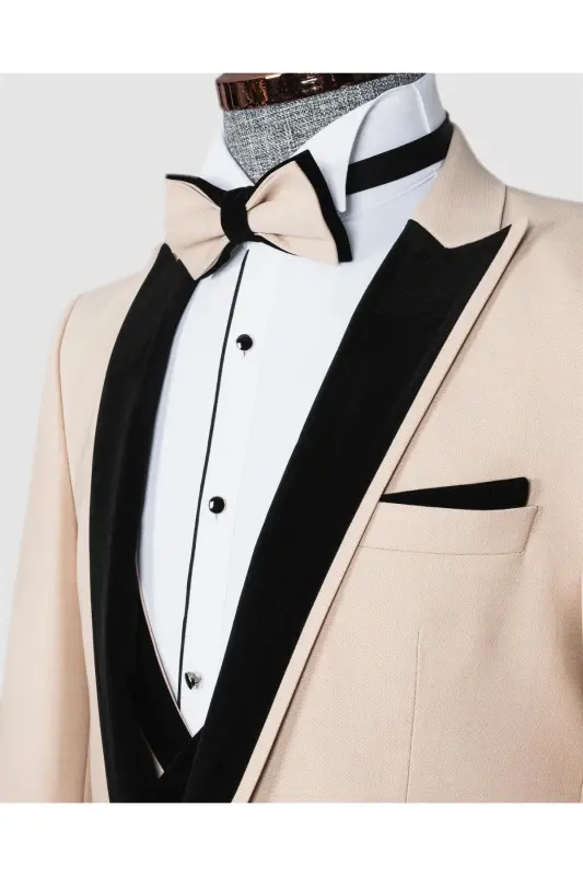 Men's Cream Shawl Collar Wedding Suit Tuxedo - 3