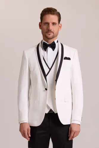 Men's Cream Slim Fit Vest with Shawl Collar Tuxedo - 1