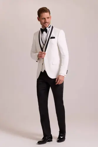Men's Cream Slim Fit Vest with Shawl Collar Tuxedo - YSF (1)