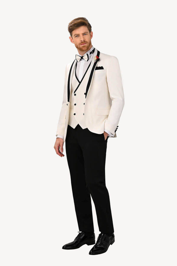 Men's Cream Slim Fit Vest with Shawl Collar Tuxedo - 9