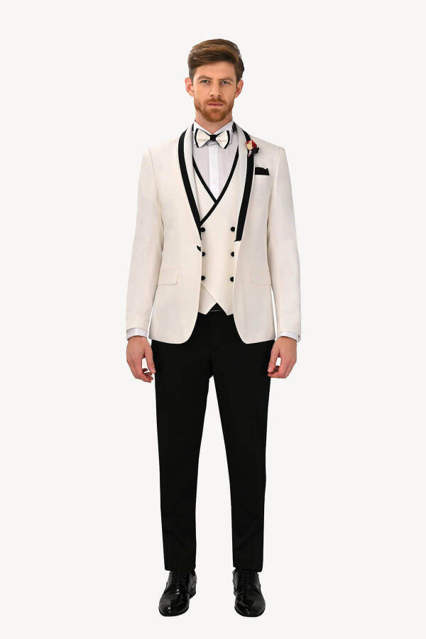 Men's Cream Slim Fit Vest with Shawl Collar Tuxedo - 10