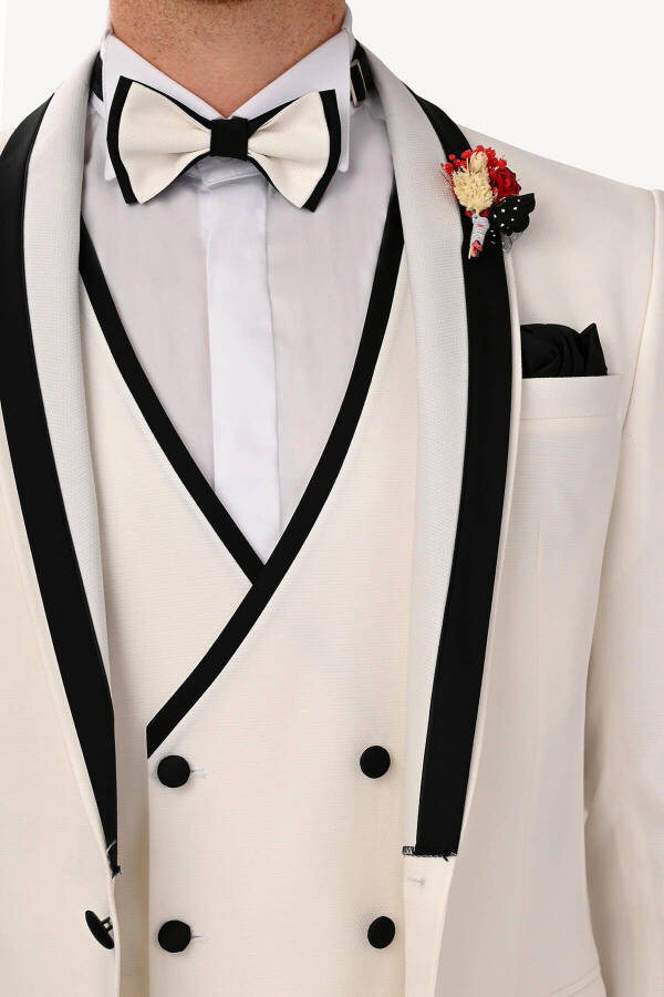 Men's Cream Slim Fit Vest with Shawl Collar Tuxedo - 12