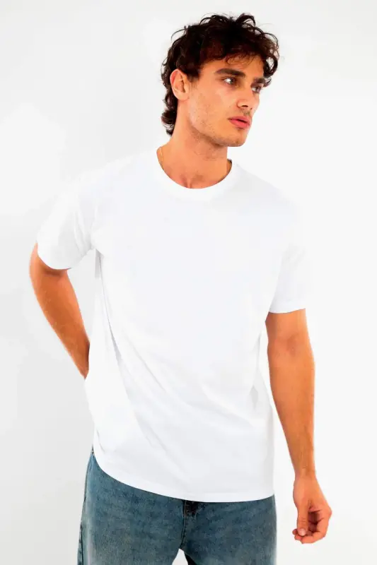 Men's Crew Neck 100% Cotton Textured Off-White T-Shirt - 1