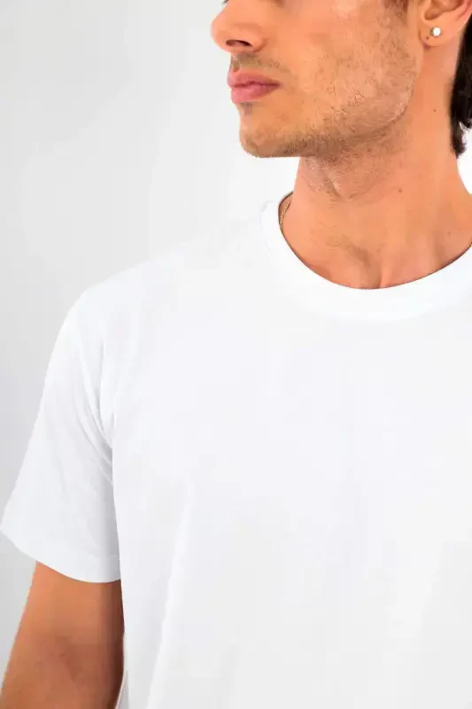 Men's Crew Neck 100% Cotton Textured Off-White T-Shirt - 2