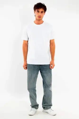 Men's Crew Neck 100% Cotton Textured Off-White T-Shirt - 5