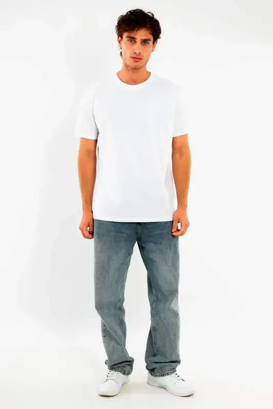 Men's Crew Neck 100% Cotton Textured Off-White T-Shirt - 5