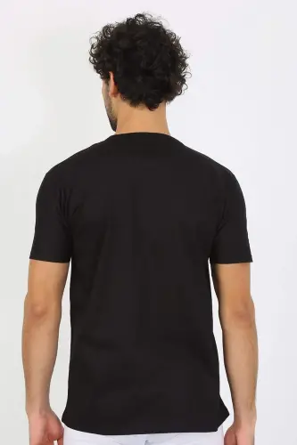 Men's Crew Neck Black Cotton Undershirt 6567 - 5