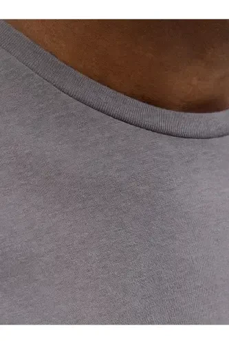 Men's Crew Neck Logo Printed T-Shirt Gray-Gray - 3