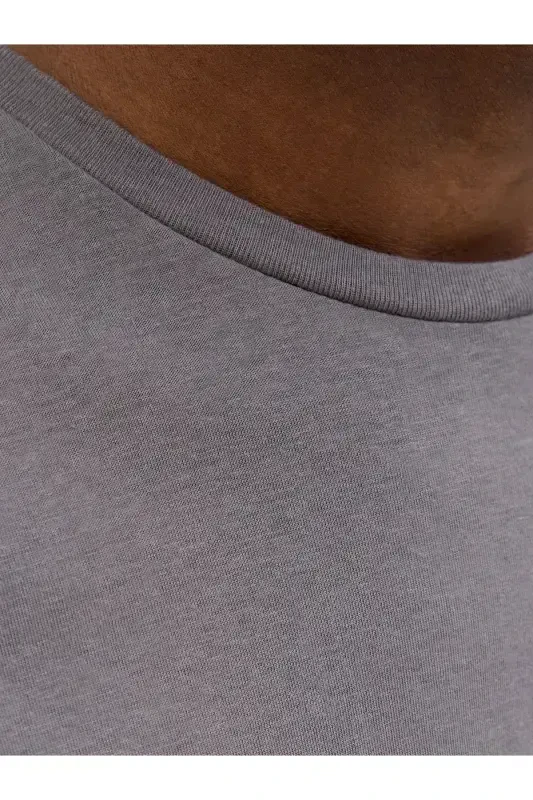 Men's Crew Neck Logo Printed T-Shirt Gray-Gray - 3