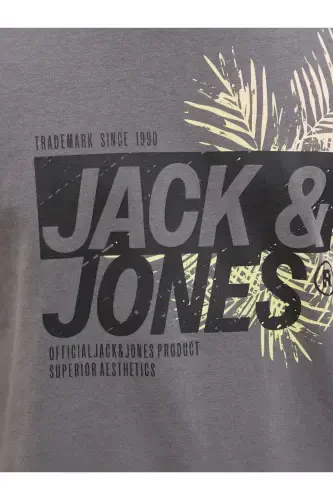 Men's Crew Neck Logo Printed T-Shirt Gray-Gray - 4