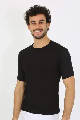 Men's Crew Neck Lycra Black T-Shirt 65710 - 1