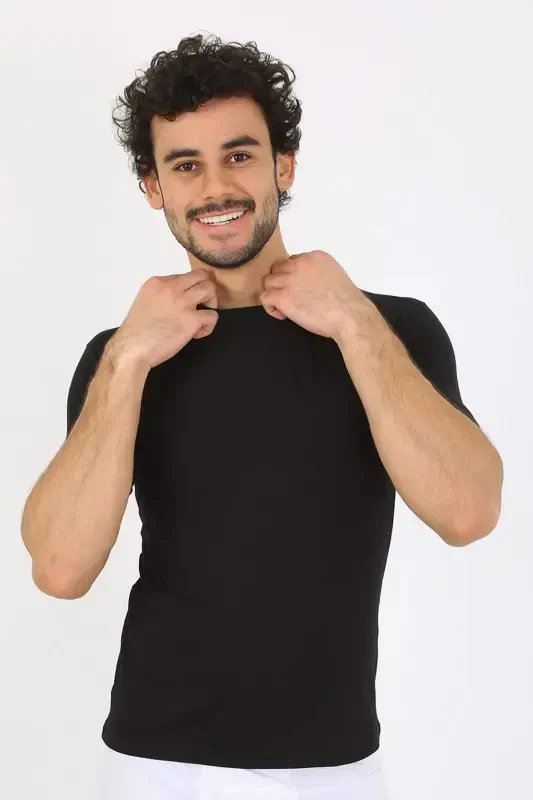 Men's Crew Neck Lycra Black T-Shirt 65710 - 4